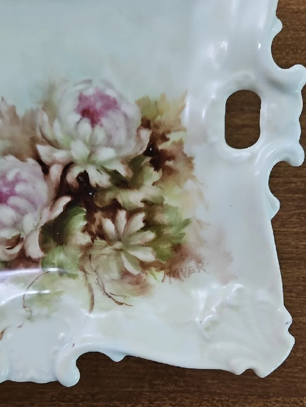 Vintage Hand-Painted Floral Porcelain Square Plate